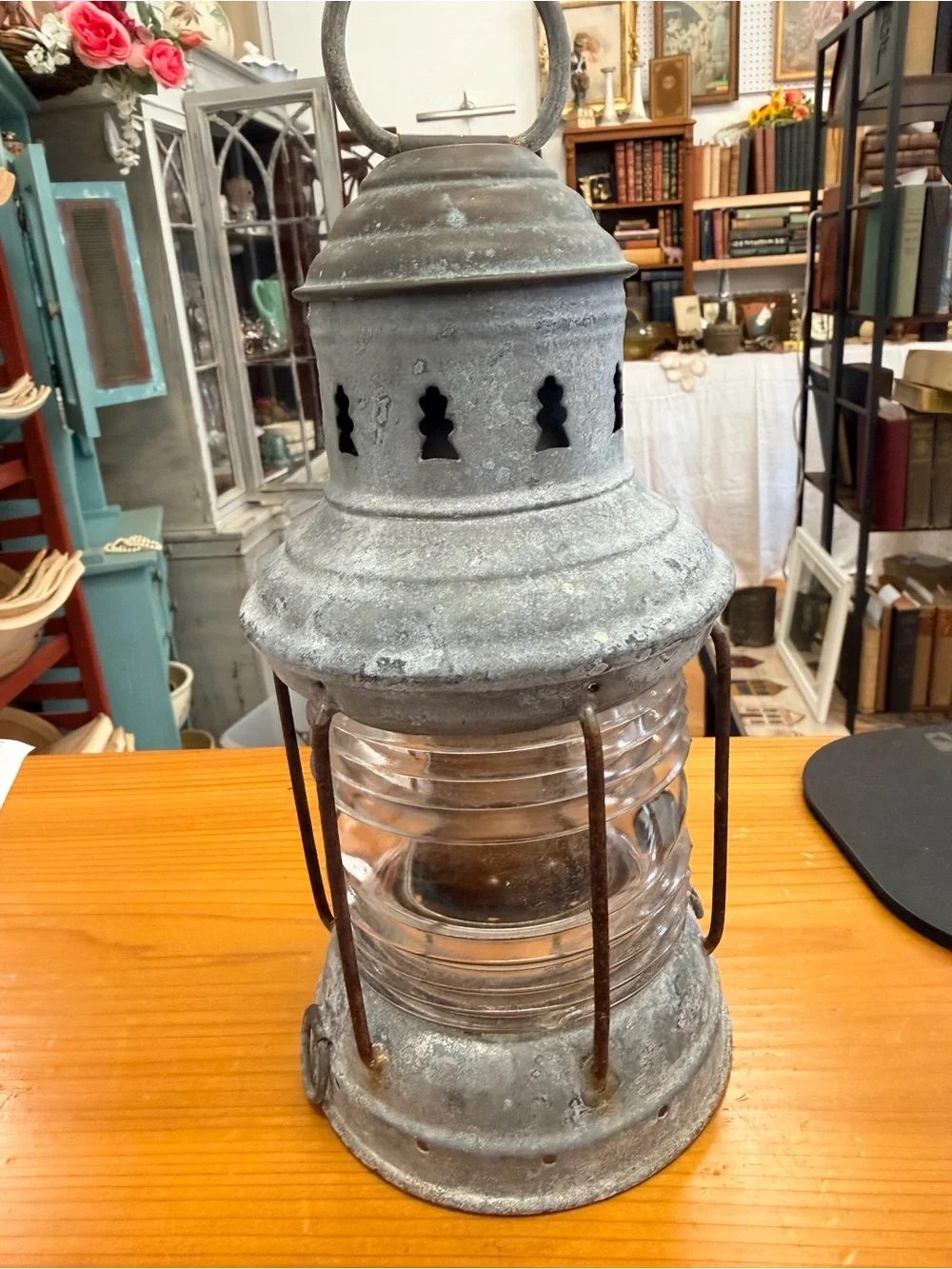 Ship Textured Gray Metal Lantern with Clear Glass — Decorative Home Accent